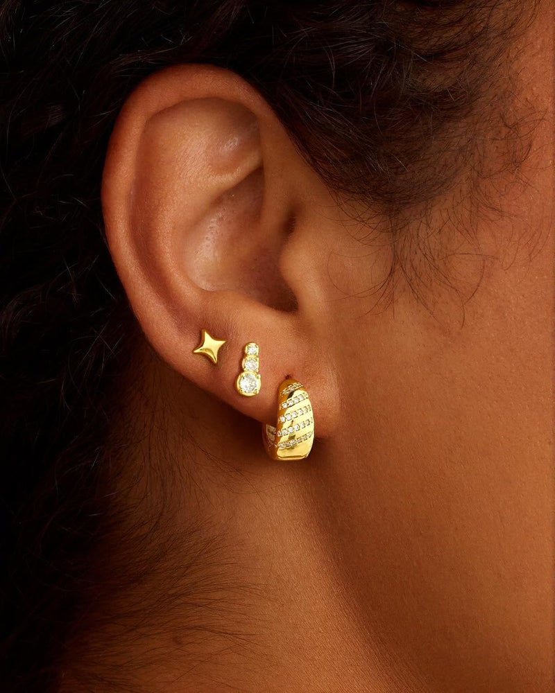 Rotnso Gold Hoop Earrings Set for Women Trendy, 14K Gold Plated Chunky Hypoallergenic Small Diamond Cartilage Hoops Cute Cubic Zirconia Dangle Stud Earrings Jewelry Gifts - Image 2